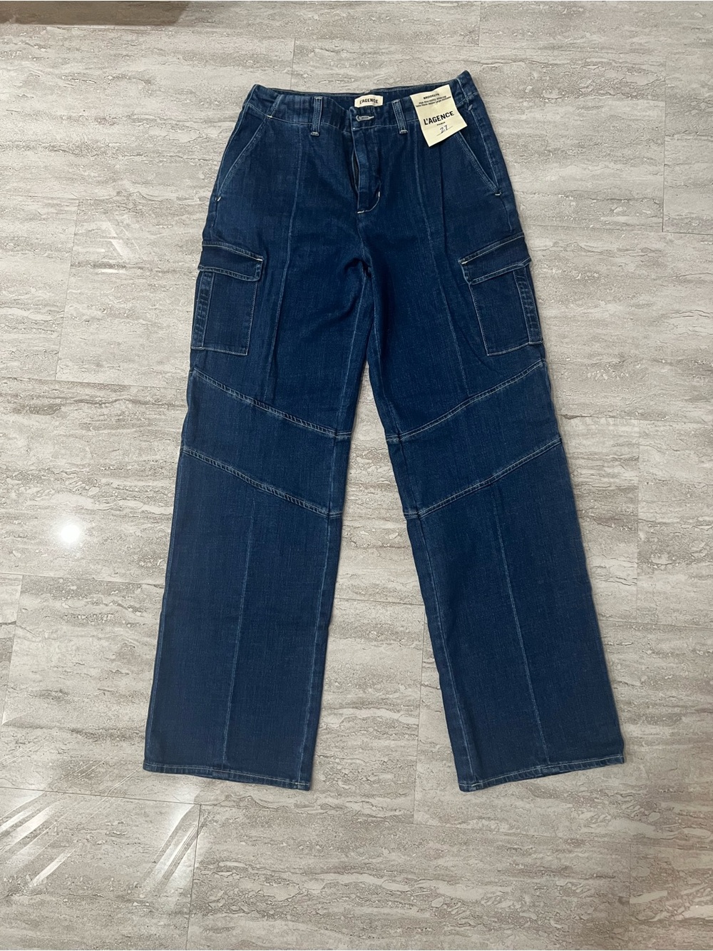 L'AGENCE Dark Blue Cargo Jeans Pants